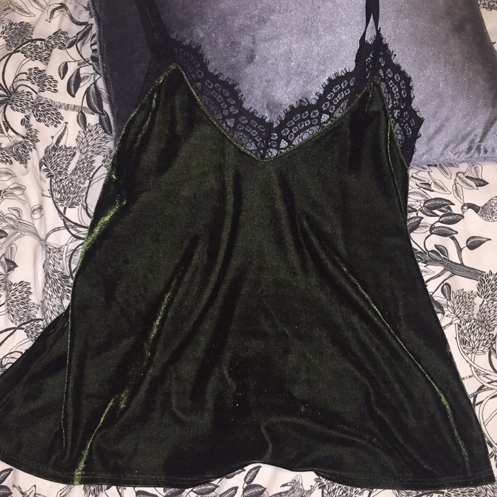 Green velour and lace cami